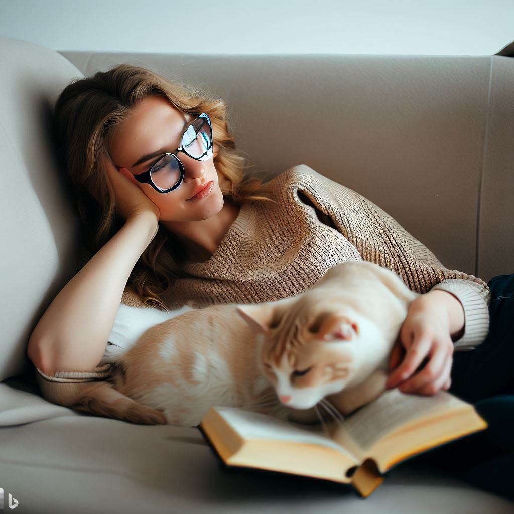 girl reading with a cat